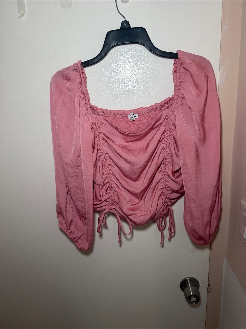 Ruched Long-Sleeve Crop Top in Dusty Rose